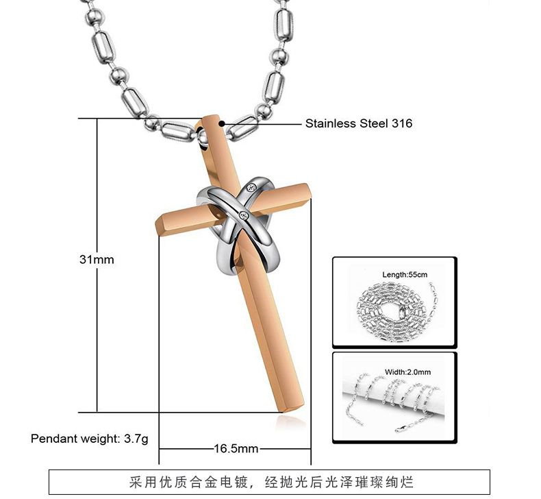 New Korean style titanium steel cross double ring CZ pendant couple necklace | Wholesale Jewelry Only 3