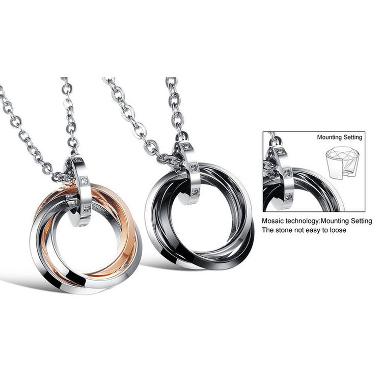 New Fashion Ring-shaped CZ pendant couple titanium steel necklace | Wholesale Jewelry Only 8