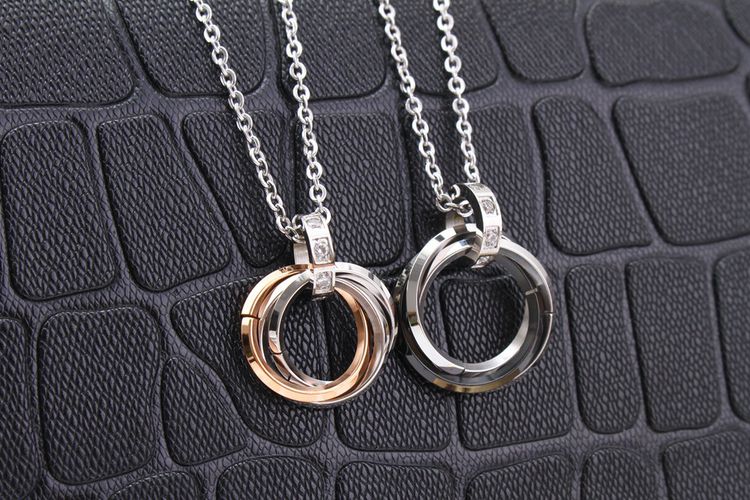 New Fashion Ring-shaped CZ pendant couple titanium steel necklace | Wholesale Jewelry Only 4