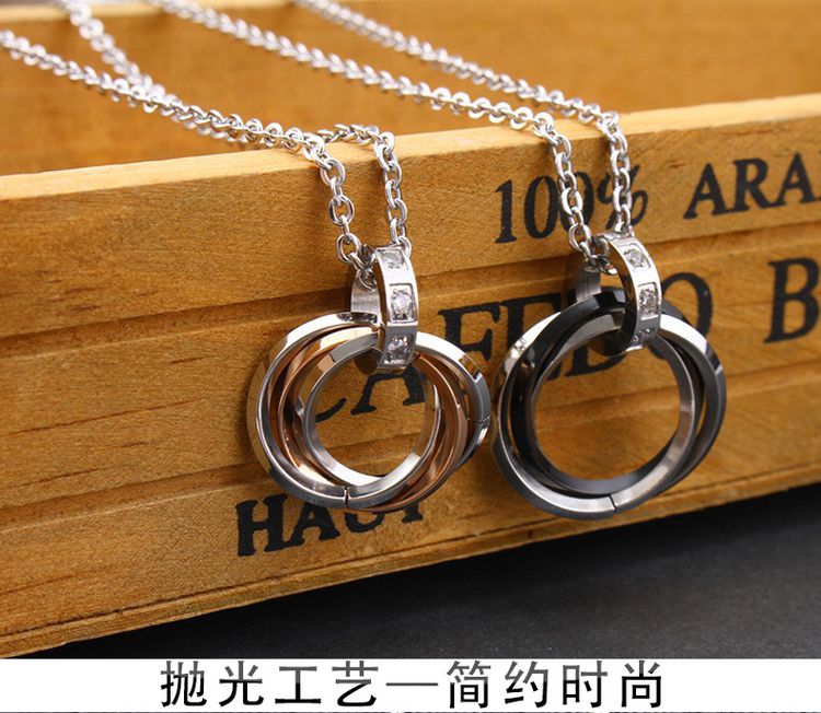 New Fashion Ring-shaped CZ pendant couple titanium steel necklace | Wholesale Jewelry Only 5