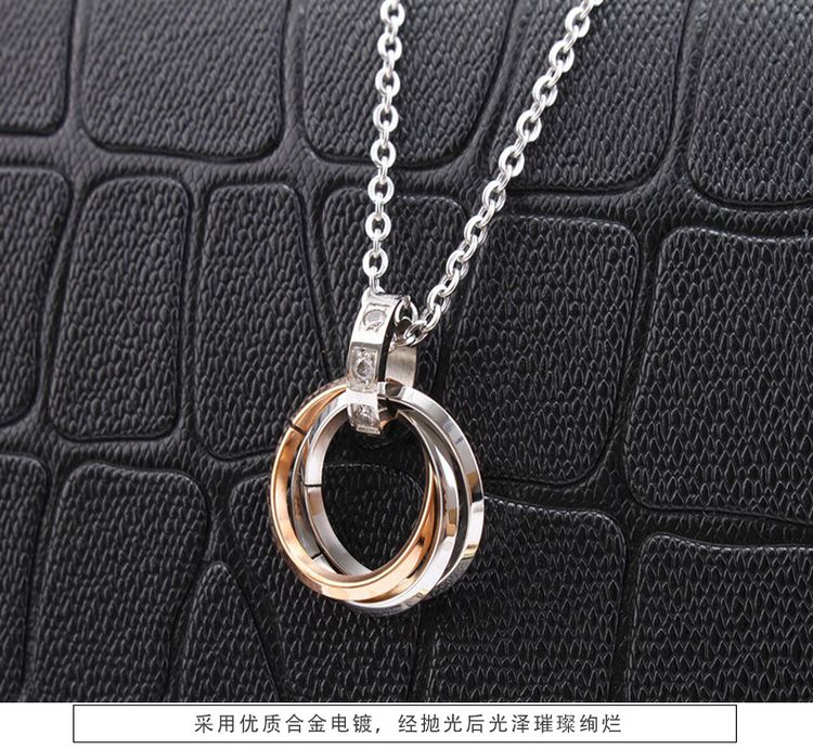 New Fashion Ring-shaped CZ pendant couple titanium steel necklace | Wholesale Jewelry Only 6