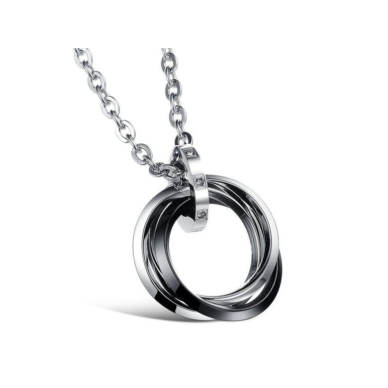 New Fashion Ring-shaped CZ pendant couple titanium steel necklace | Wholesale Jewelry Only 3