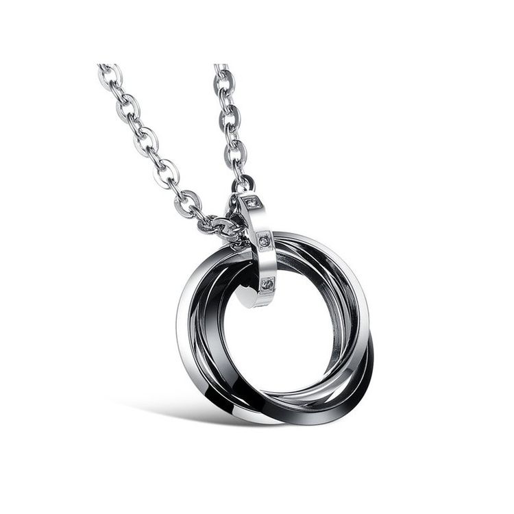 New Fashion Ring-shaped CZ pendant couple titanium steel necklace | Wholesale Jewelry Only 3