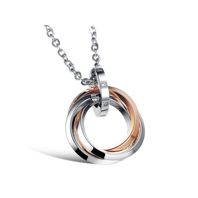 New Fashion Ring-shaped CZ pendant couple titanium steel necklace | Wholesale Jewelry Only 2
