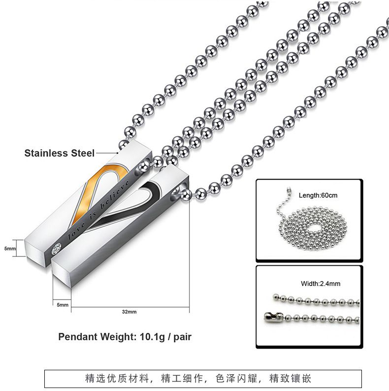 Fashion Wholesale Stainless Steel Couple Necklace with Heart Pendant | Wholesale Jewelry Only 4