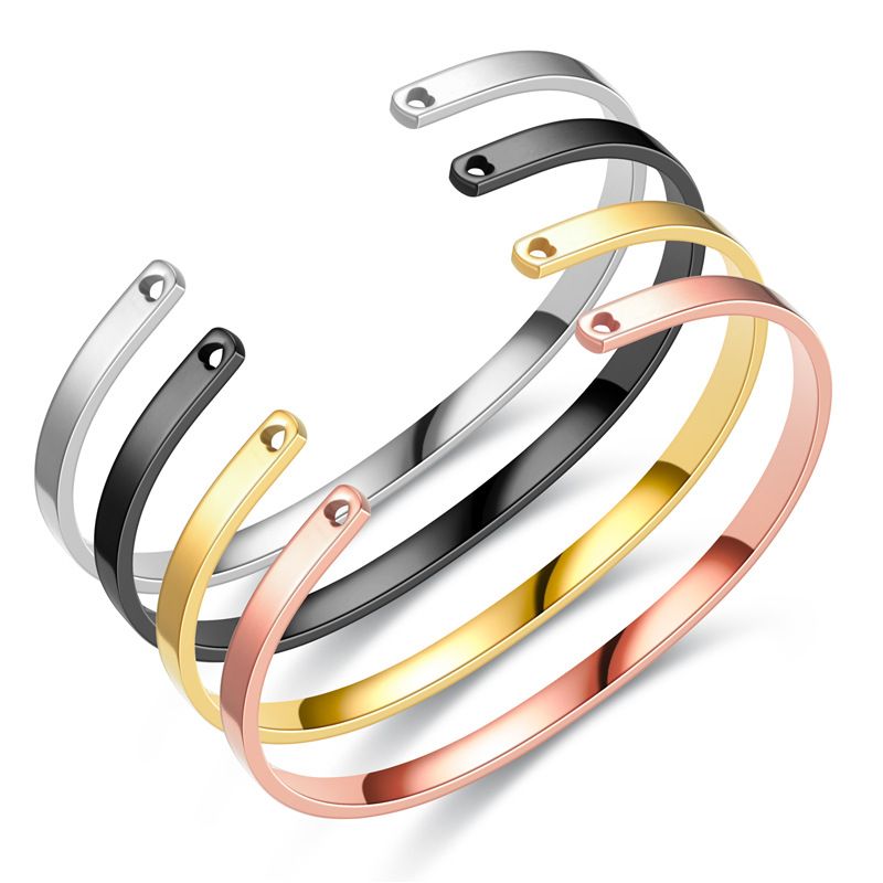Trendy Titanium Stainless Steel Bracelet C-shaped Peach Heart Hole 4mm | Wholesale Jewelry Only 0