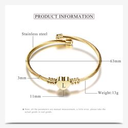 26 Alphabet Heart 316L Stainless Steel Bangle Bracelet | Wholesale Jewelry Only