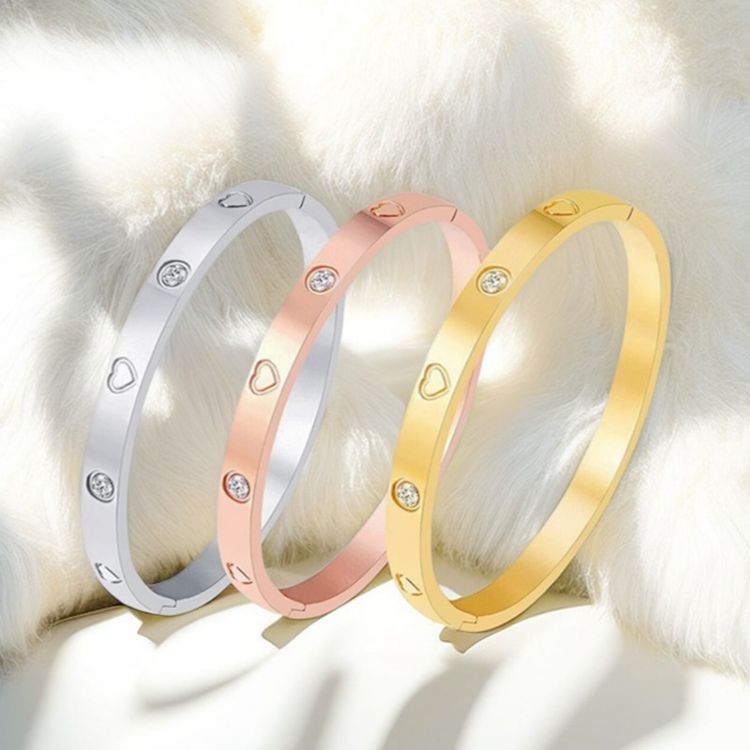 Love-shaped Titanium Steel Zircon Bracelet For Ladies | Wholesale Jewelry Only