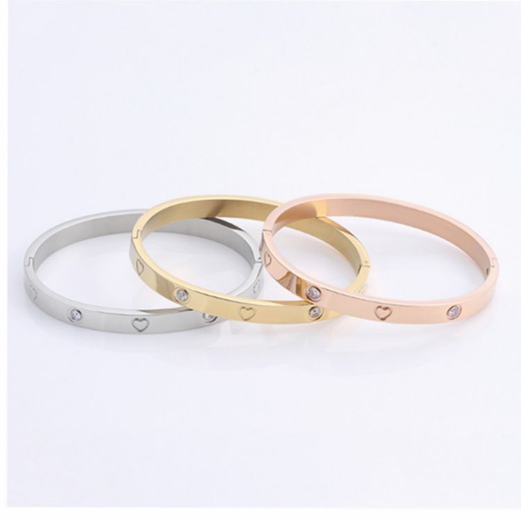 Love-shaped Titanium Steel Zircon Bracelet For Ladies | Wholesale Jewelry Only 5