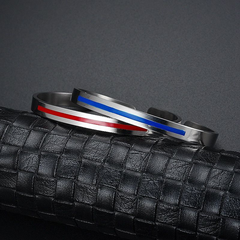 C-Shape 316L Titanium Steel Red and Blue Bar Couple's Bracelet | Wholesale Jewelry Only 1