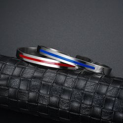 C-Shape 316L Titanium Steel Red and Blue Bar Couple's Bracelet | Wholesale Jewelry Only