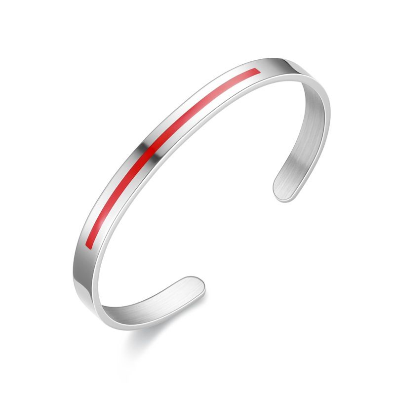 C-Shape 316L Titanium Steel Red and Blue Bar Couple's Bracelet | Wholesale Jewelry Only 4