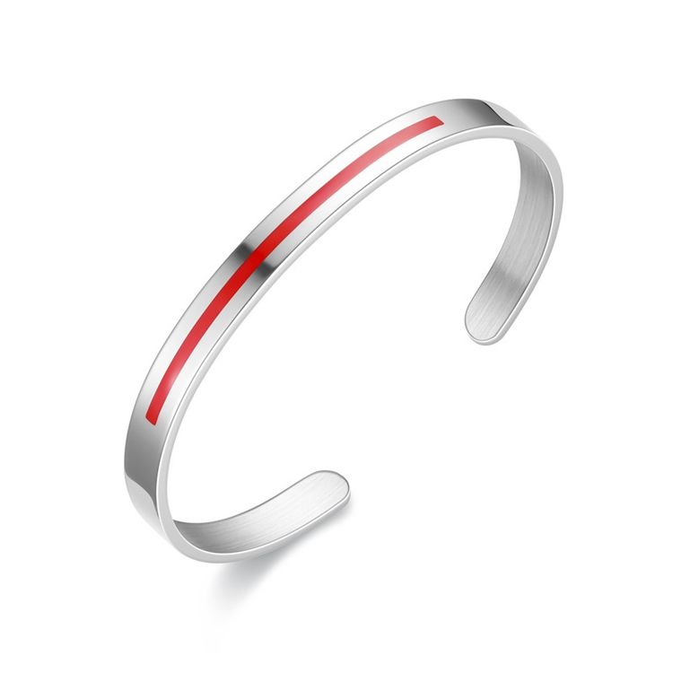 C-Shape 316L Titanium Steel Red and Blue Bar Couple's Bracelet | Wholesale Jewelry Only 4