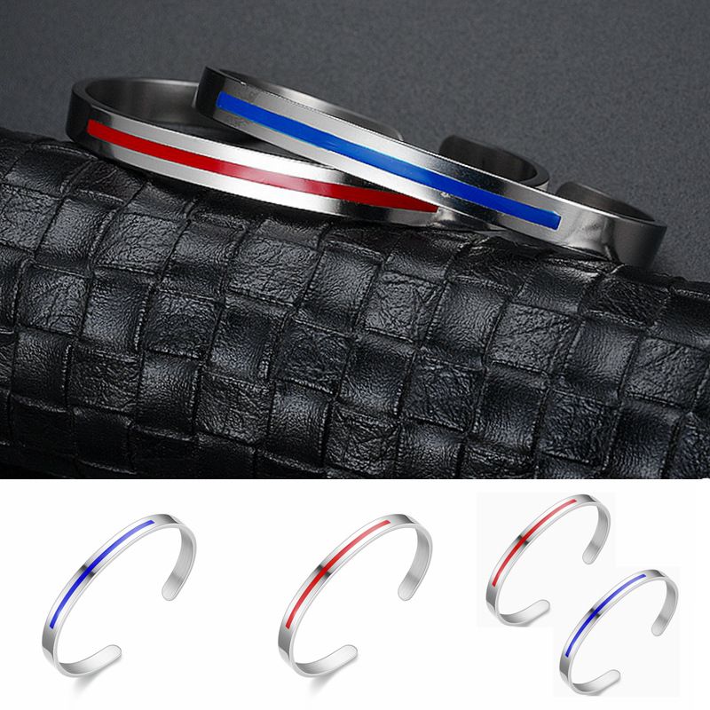 C-Shape 316L Titanium Steel Red and Blue Bar Couple's Bracelet | Wholesale Jewelry Only 5