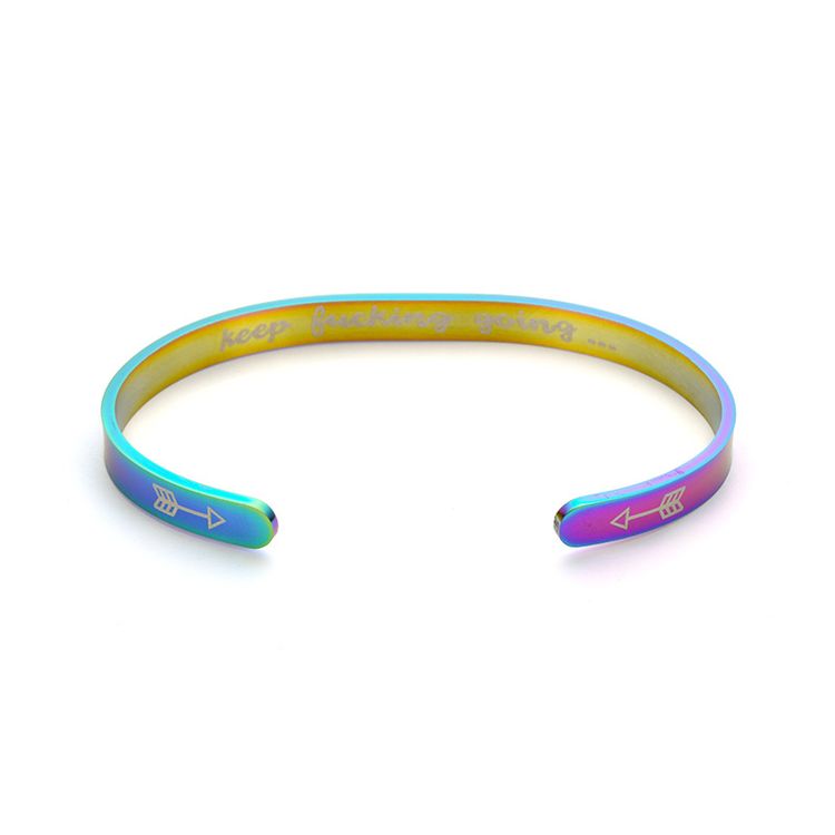 Keep Fucking Going Engraved Stainless Steel C-Shape Adjustable Bracelet | Wholesale Jewelry Only 2