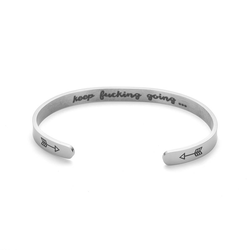Keep Fucking Going Engraved Stainless Steel C-Shape Adjustable Bracelet | Wholesale Jewelry Only 3