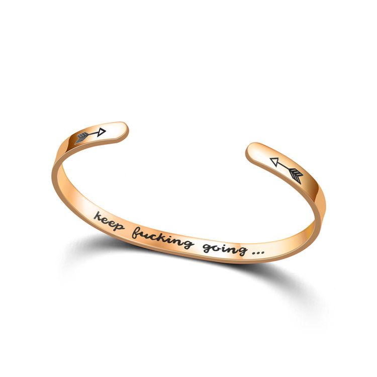 Keep Fucking Going Engraved Stainless Steel C-Shape Adjustable Bracelet | Wholesale Jewelry Only 6