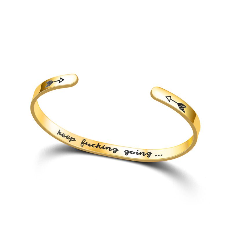 Keep Fucking Going Engraved Stainless Steel C-Shape Adjustable Bracelet | Wholesale Jewelry Only 7