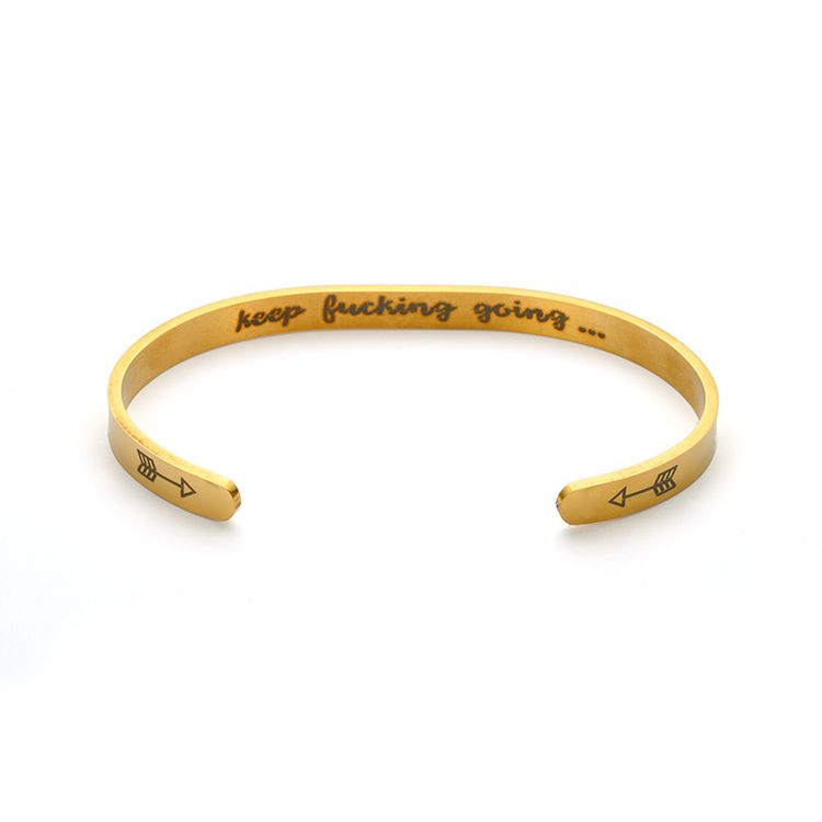 Keep Fucking Going Engraved Stainless Steel C-Shape Adjustable Bracelet | Wholesale Jewelry Only 9