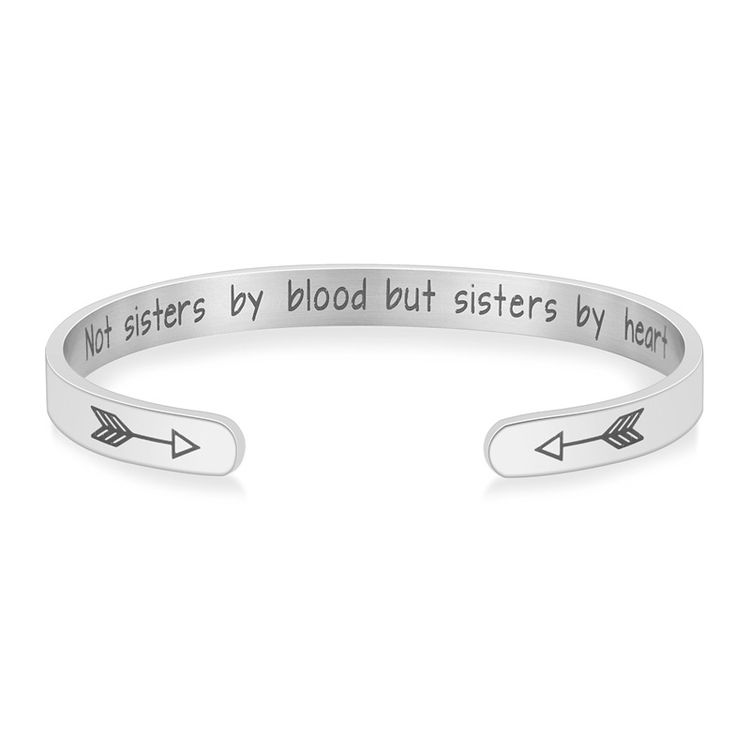 Not blood but sisters by heart Engraved Stainless Steel Adjustable Bracelet | Wholesale Jewelry Only 3