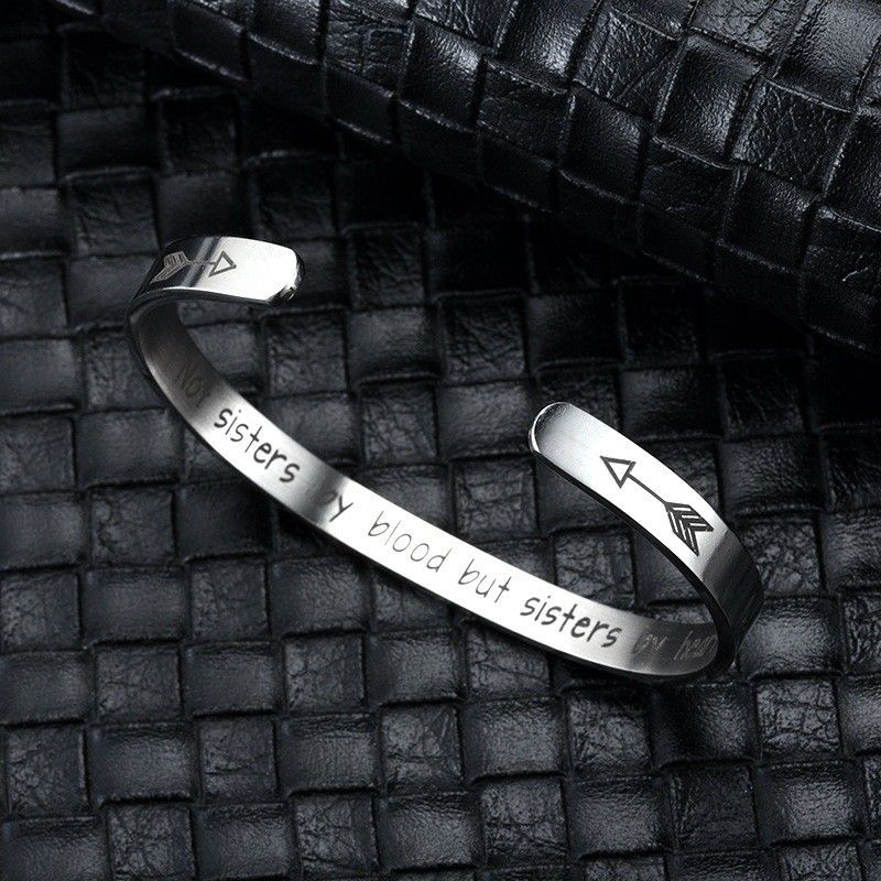 Not blood but sisters by heart Engraved Stainless Steel Adjustable Bracelet | Wholesale Jewelry Only 6