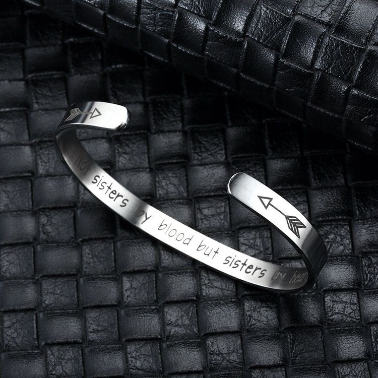 Not blood but sisters by heart Engraved Stainless Steel Adjustable Bracelet | Wholesale Jewelry Only 6