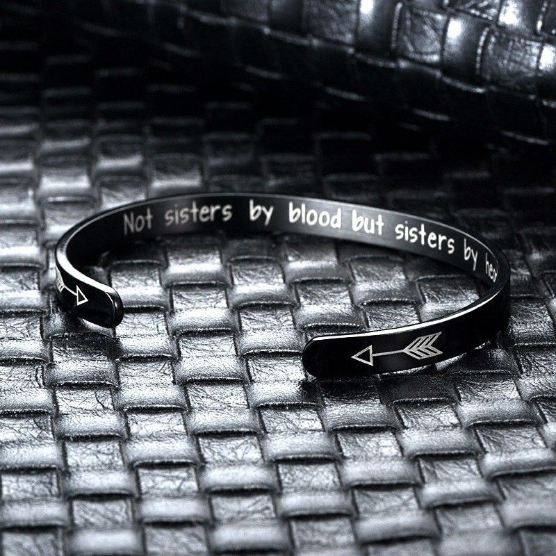 Not blood but sisters by heart Engraved Stainless Steel Adjustable Bracelet | Wholesale Jewelry Only 7
