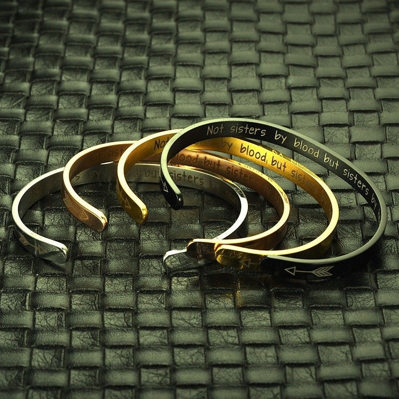 Not blood but sisters by heart Engraved Stainless Steel Adjustable Bracelet | Wholesale Jewelry Only 8