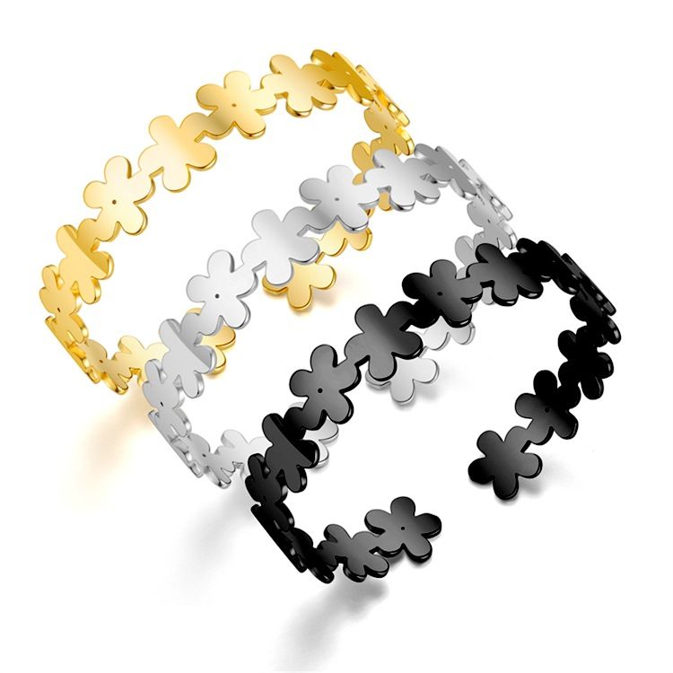 Cutout Skeleton Adjustable Flower Titanium Steel Bracelet | Wholesale Jewelry Only 0